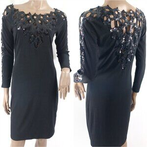 JOSEPH RIBKOFF Dress LS Party Sequin Cut Work Stretch Sheath 8
